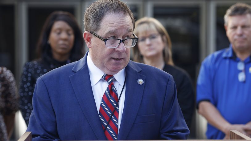 Montgomery County Clerk of Courts Mike Foley held a press conference, Thursday, Sept. 12, 2024 at the Montgomery County Courthouse. MARSHALL GORBY\STAFF