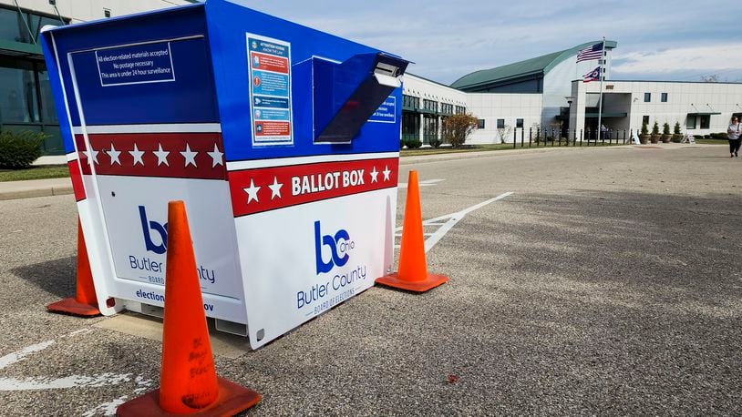 The secure ballot box at the the Butler County Board of Elections. NICK GRAHAM/STAFF