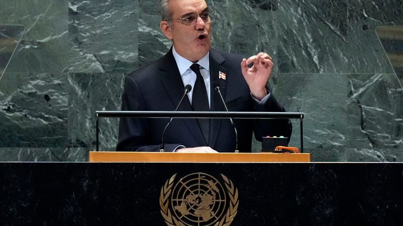 Dominican Republic President Luis Rodolfo Abinader Corona addresses the 79th session of the United Nations General Assembly, Wednesday, Sept. 25, 2024. (AP Photo/Richard Drew)