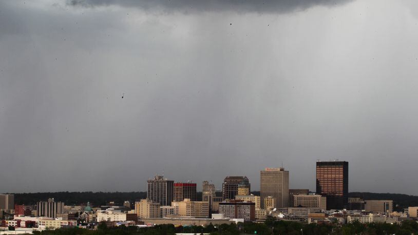 Rain falls in Dayton on Friday, May 15, 2020. JIM NOELKER / STAFF