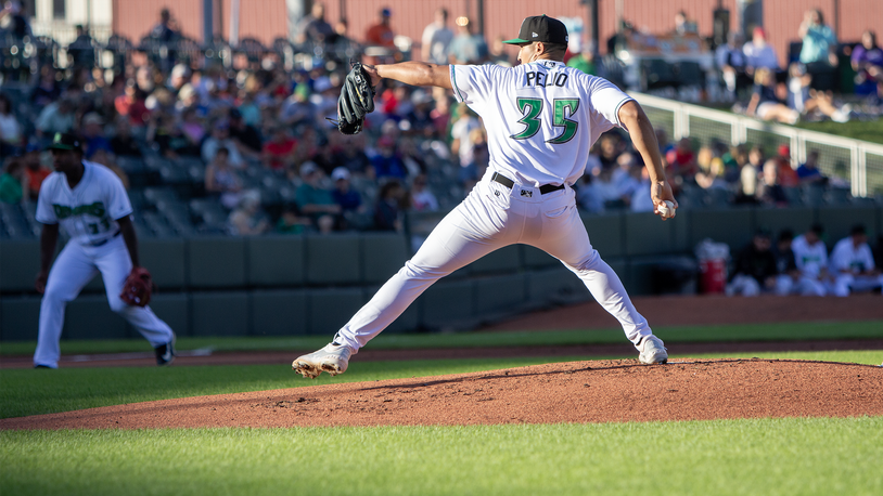 Dayton starter Mason Pelio allowed two runs in four innings during Friday's game against Lake County at Day Air Ballpark. Jeff Gilbert/CONTRIBUTED