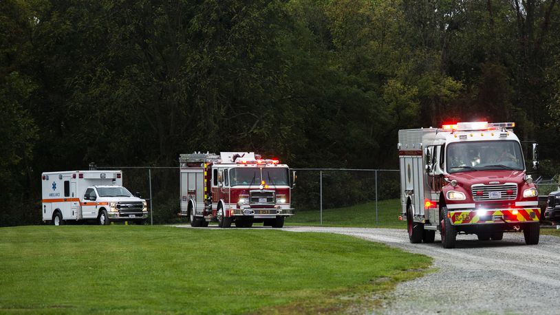 First responders arrive on scene at a simulated C-17 aircraft crash as part of a base exercise, at Wright-Patterson Air Force Base, Ohio. Readiness exercises are routinely held to streamline unit cohesion when responding to emergencies. (U.S. Air Force photo by Wesley Farnsworth)