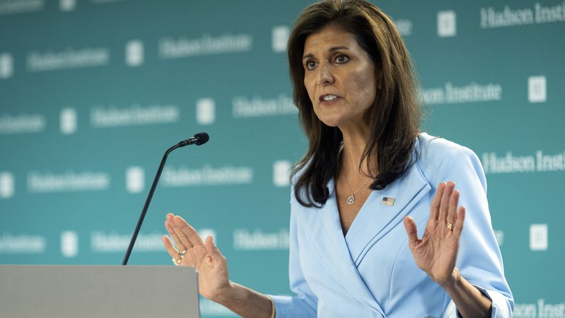 Former U.N. Ambassador Nikki Haley speaks at the Hudson Institute in Washington, Wednesday, May 22, 2024. Haley says she will be voting for Donald Trump in the general election, encouraging the presumptive GOP nominee to work hard to win support from those who backed her in the primary. (AP Photo/Cliff Owen)