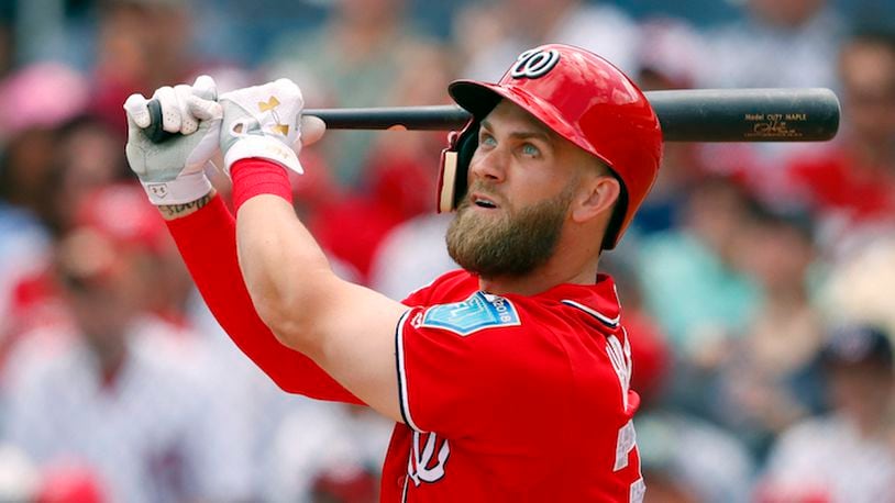 Washington Nationals right fielder Bryce Harper homers in the first