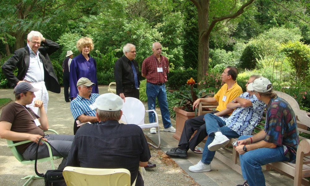 At a break between FutureFest plays at Dayton Playhouse in Wegerzyn Gardens, people gather outside. Its a good chance for audience members to interact with playwrights and judges. CONTRIBUTED