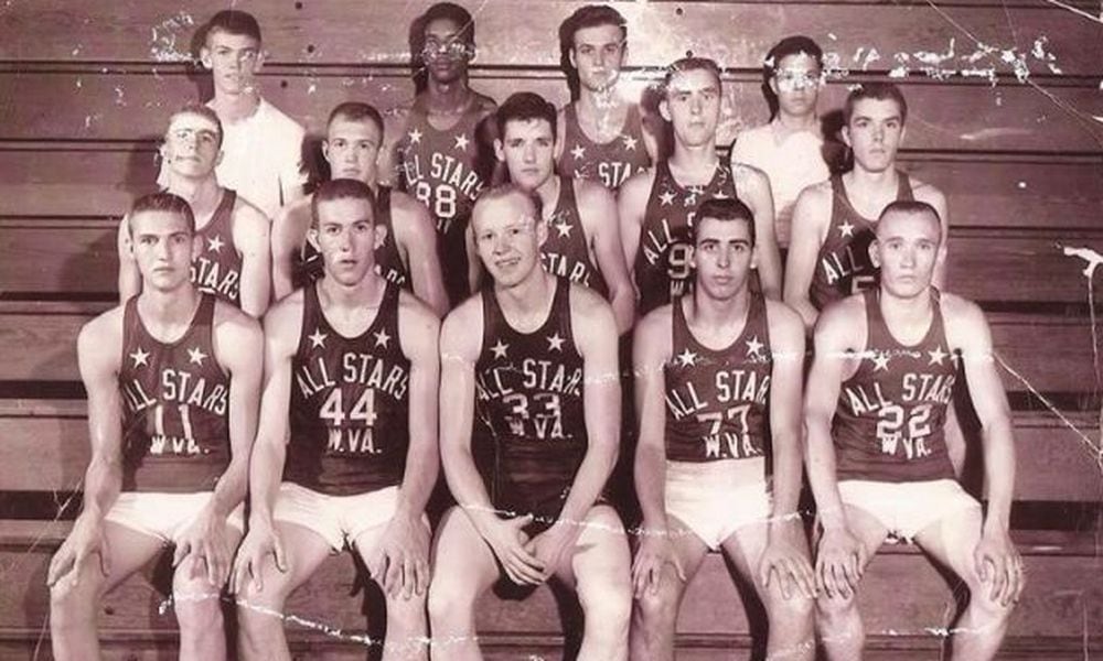The 1956 West Virginia/Ohio High School All Stars. Jerry West (front row far left); Hank Josefczyk (back row, second from right. CONTRIBUTED