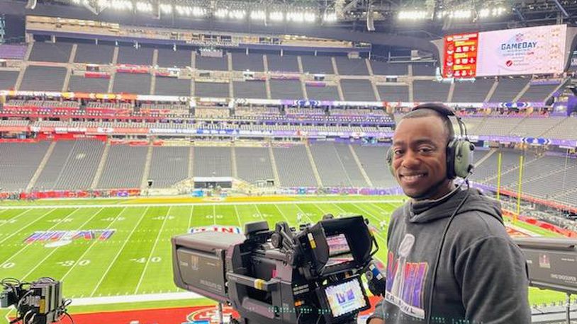 Justin Jemison, 34, a 2007 Middletown High School graduate, worked Super Bowl LVIII in Las Vegas for CBS. His camera was located just below Taylor Swift's suite. SUBMITTED PHOTO