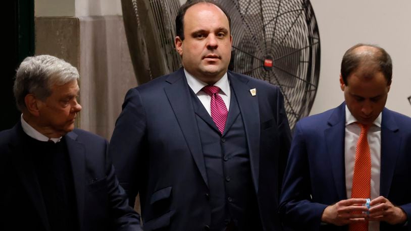 FILE - Boris Epshteyn, advisor to former President Donald Trump, returns to the courtroom after a break in Trump's trial at Manhattan Criminal Court, May 20, 2024, in New York. Lawyers Epshteyn and Jenna Ellis and former U.S. Senate candidate James Lamon on Tuesday, June 18, pleaded not guilty to nine felony charges for their roles in trying to overturn Trump’s Arizona election loss to Joe Biden. (Michael M. Santiago/Pool Photo via AP, File)