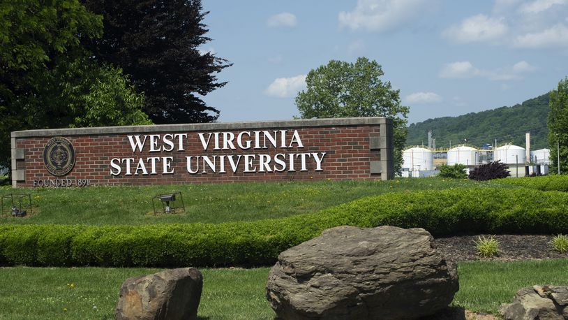 FILE - An entrance to West Virginia State University is seen in Institute, W.Va., May 21, 2022. (AP Photo/Drew Costley, file)