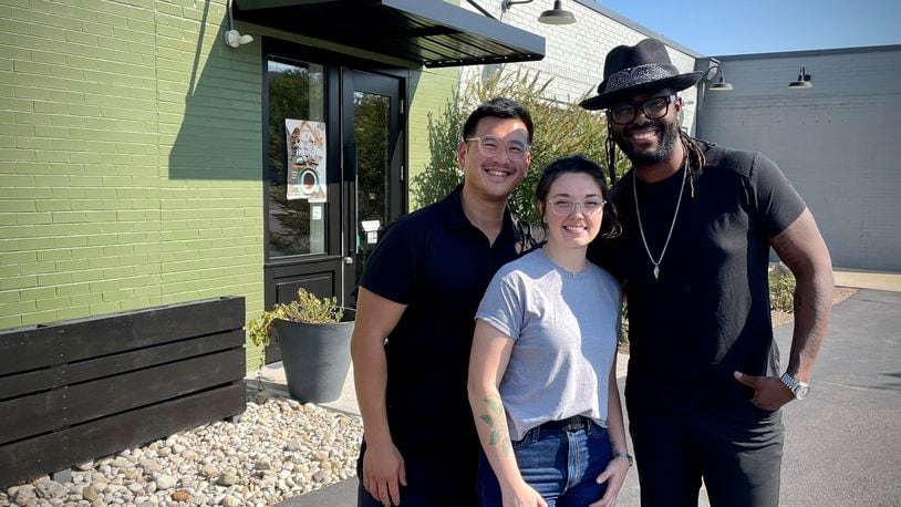 miDDay, a new cafe with coffee and elevated American cuisine, will be located at 800 S. Patterson Blvd. in Dayton next to Old Scratch Pizza. Pictured (left to right) are owners Chris Cheng, Taylor Moberly and Greg Innocent. NATALIE JONES/STAFF