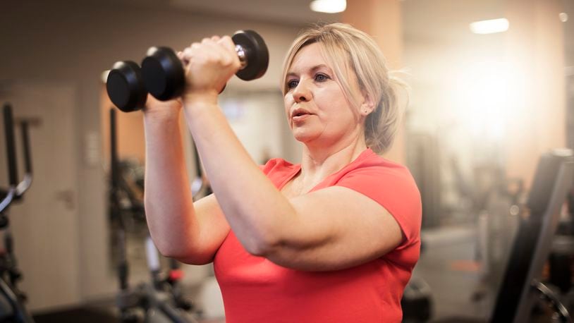 Generally, for beginners, strength training two times weekly and performing 30 minutes of low- to no-impact aerobic exercise most days of the week provide a safe point from which to build. iSTOCK/COX