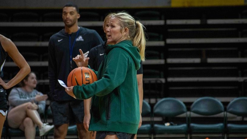 Wright State women's basketball coach Kari Hoffman during a recent practice session. Wright State Athletics photo