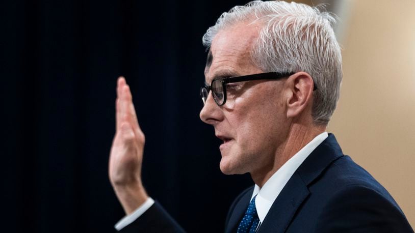 Department of Veterans Affairs Secretary Denis McDonough, is sworn in during a House Committee on Veterans' Affairs hearing on whether the Veterans Affairs ignore and perpetrate sexual harassment, on Capitol Hill, Wednesday, Feb. 14, 2024, in Washington. (AP Photo/Manuel Balce Ceneta)