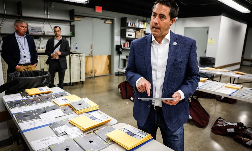 In this file photo from May 2, 2022, Ohio Secretary of State Frank LaRose tours the Montgomery County Board of Elections. JIM NOELKER/STAFF