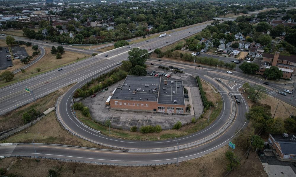 This is an aerial of US 35 and Keowee Street. The city of Dayton is exploring ways to make the on and off ramps work better for motorist and the community. JIM NOELKER/STAFF