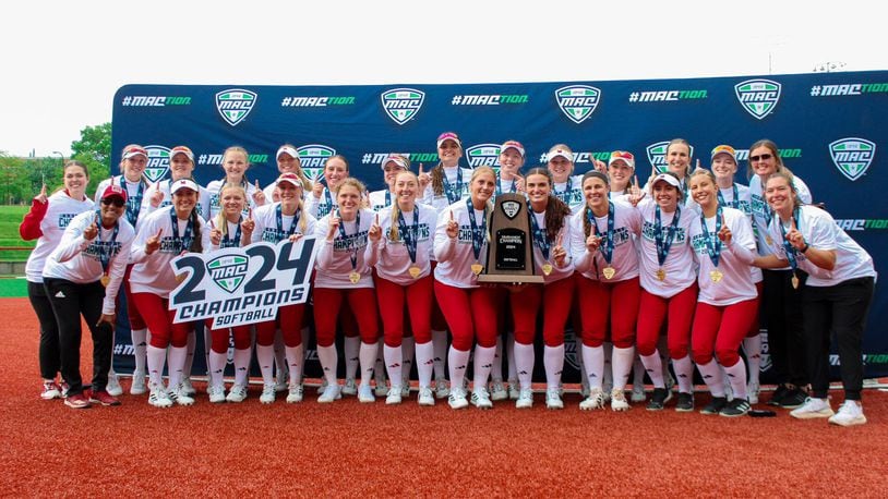 The Miami University softball team won the Mid-American Conference tournament on Sunday to clinch its fourth straight NCAA Tournament appearance. Miami Athletics photo