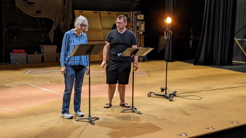 Actors Libby Scancarello and Tim Welsh are pictured rehearsing "The Cure" by Alex Dremann. The new play, which centers around the topic of organ donation, will be presented at FutureFest.  CONTRIBUTED