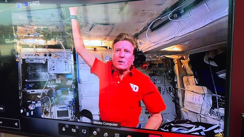 Dayton businessman Larry Connor during an interview Friday from the International Space Station with Tom Archdeacon of the Dayton Daily News. Tom Archdeacon/STAFF