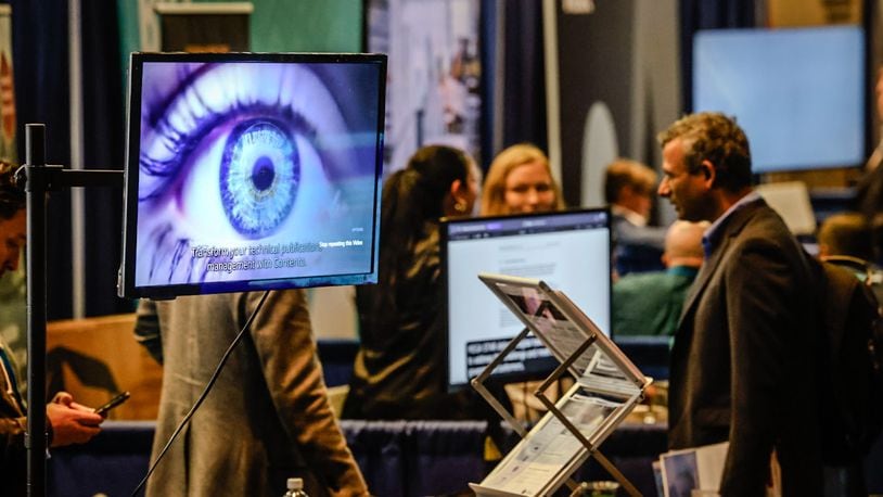 Dozens of defense industry vendors are showing-off their products at the Life Cycle Industry Days held at the Dayton Convention Center Monday and Tuesday. Many of the vendors products implement cutting edge technology. JIM NOELKER/STAFF