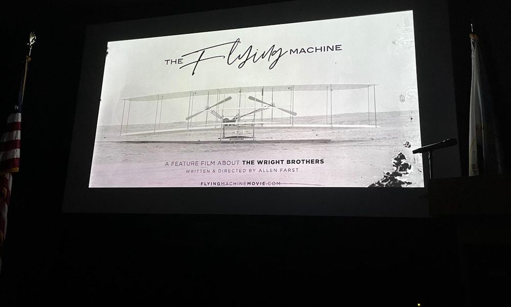 A shot from the fanfare showed for The Flying Machine, the latest project planned by Dayton-area filmmaker Allen Farst, who wants to make the first full-length feature film about the Wright Brothers, based on the Tom Crouch biography, 