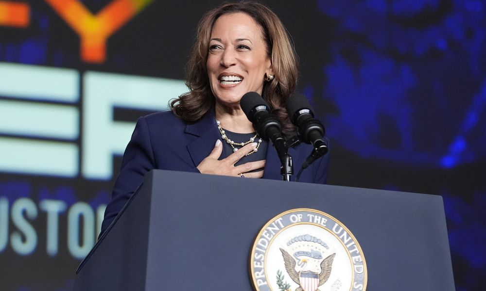 Vice President Kamala Harris delivers remarks at a Sigma Gamma Rho Sorority gathering in Houston, Wednesday, July 31, 2024, in Houston. (AP Photo/Mat Otero)