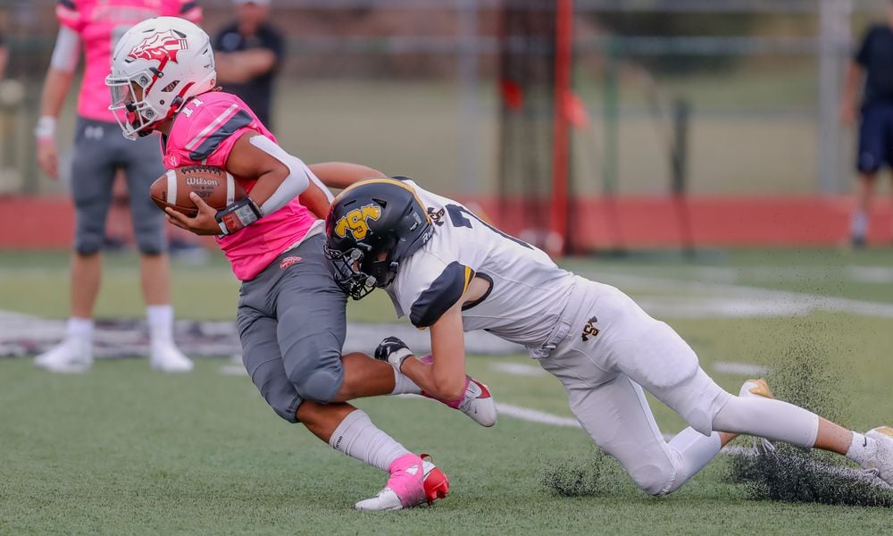 Andre McConnell of Stebbins, shown here vs. Springfield Shawnee last week, scored five TDs on Friday night vs. Sidney. Michael Cooper/CONTRIBUTED