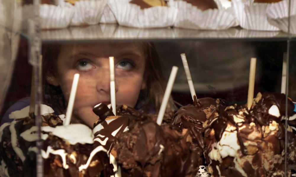 A display of buckeyes and chocolate covered apples during a previous Chocolate Festival at the Montgomery County Fairgrounds. STAFF FILE PHOTO