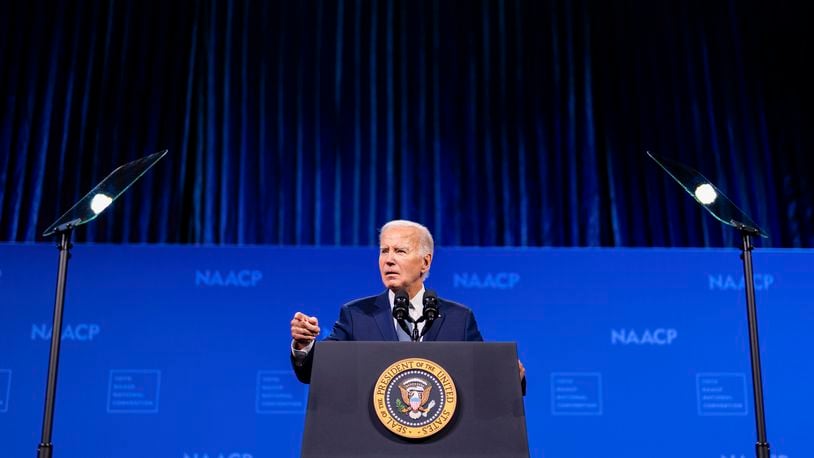 
                        President Joe Biden delivers remarks at the NAACP National Convention in Las Vegas, on Tuesday, July 16, 2024. The president has insisted he is committed to running, but his list of scenarios in which he might reconsider has grown. (Eric Lee/The New York Times)
                      