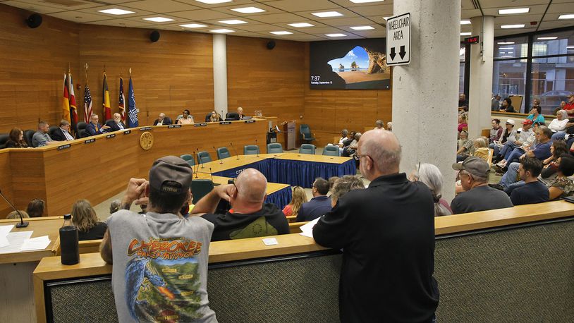 “More people are attending and wanting to express their concerns and voice their opinions. Citizen feedback is positive and we want to encourage it,” Rue indicated. 
This is the crowded Springfield City Commission meeting covered on Tuesday, Sept. 13, 2023. BILL LACKEY/STAFF