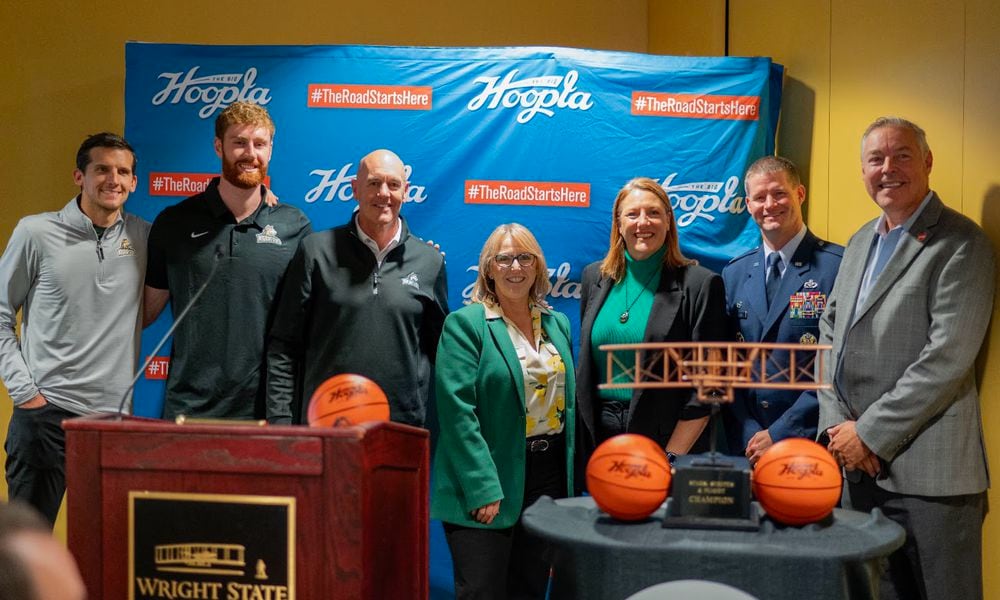 Wright State University and Wright-Patterson Air Force Base leaders gathered Tuesday to announce the launch of the Stars, Stripes and Flight Classic series. CONTRIBUTED