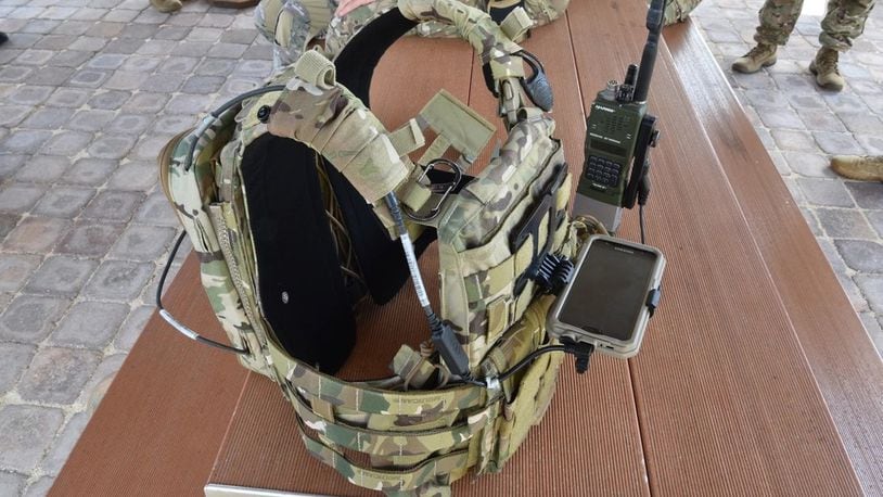 The special warfare assault kit and communications system is designed to attach to the body armor worn by service members as shown at Wheeler Army Airfield, Hawaii, August 4, 2020. Airmen from the 25th Air Support Operation Squadron spent multiple days in different training scenarios to learn how to operate the system. (U.S. Air Force photo by 2nd Lt. Benjamin Aronson)