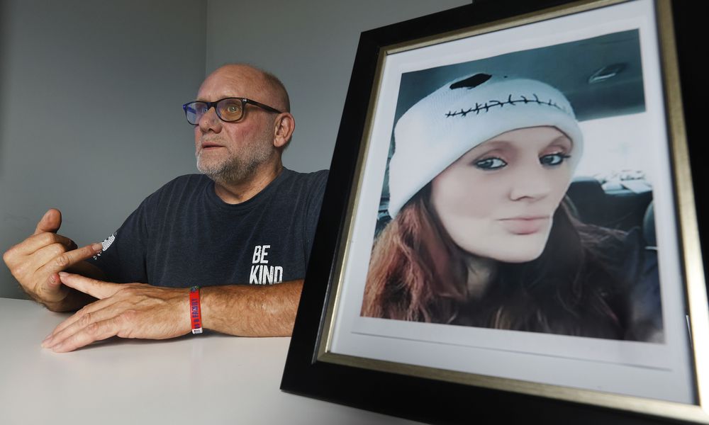 Paul Bertke, a Kettering resident, talks about the death of his stepdaughter, Tanis Spragg. Spragg, 33, died of a drug overdose in July 2021. MARSHALL GORBY\STAFF