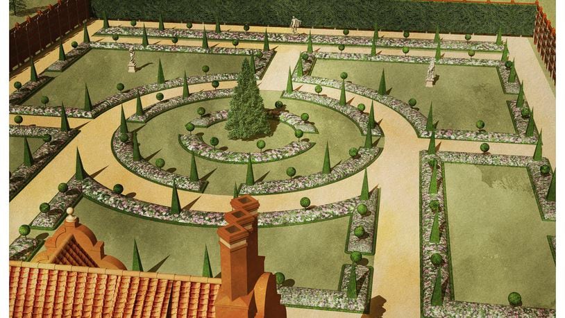 This image courtesy of Rieley & Associates Landscape Architects shows a preliminary rendering for the reconstructed garden of John Custis IV at The Colonial Williamsburg Foundation, a living history museum in Virginia. (Rieley & Associates Landscape Architects via AP) .