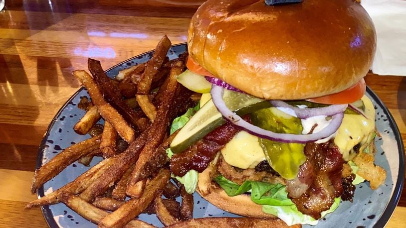 The Haystack burger from 571 Grill & Draft House in New Carlisle. NATALIE JONES/STAFF