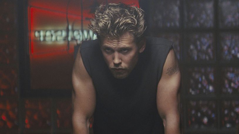 This image released by Focus Features shows Austin Butler in a scene from "The Bikeriders." (Focus Features via AP)
