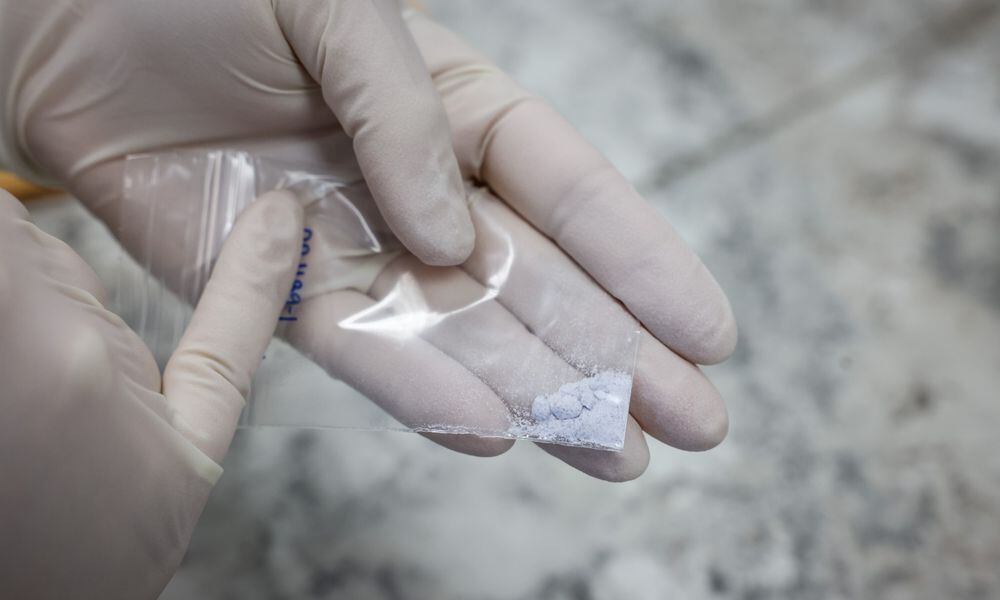 File - Possible fentanyl extracted from substances brought to the Montgomery County Coroner office in April 2022. On June 4, 2024, Ohio Gov. Mike DeWine issued an executive order banning the use and sale of nine additional synthetic drugs. The synthetic drugs are called nitazenes and can be stronger than fentanyl, the state says. JIM NOELKER/STAFF