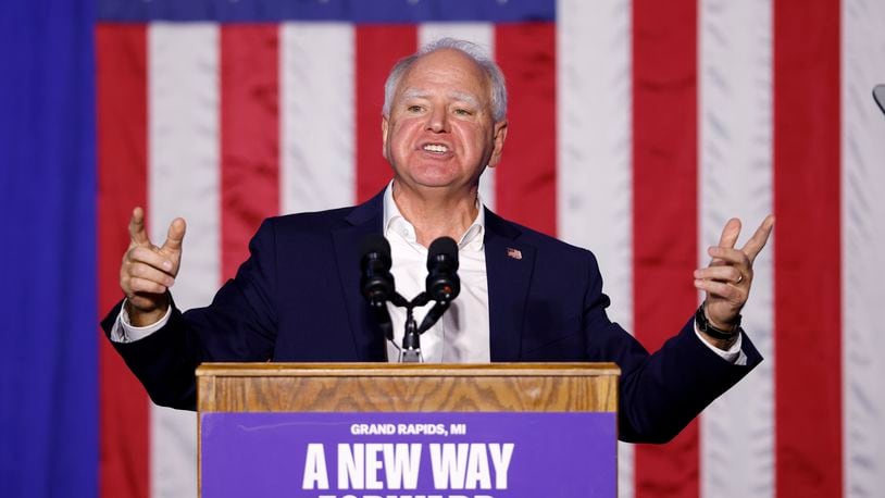 Democratic vice presidential candidate Minnesota Gov. Tim Walz speaks during a campaign event, Thursday, Sept. 12, 2024, in Grand Rapids, Mich. (AP Photo/Al Goldis)