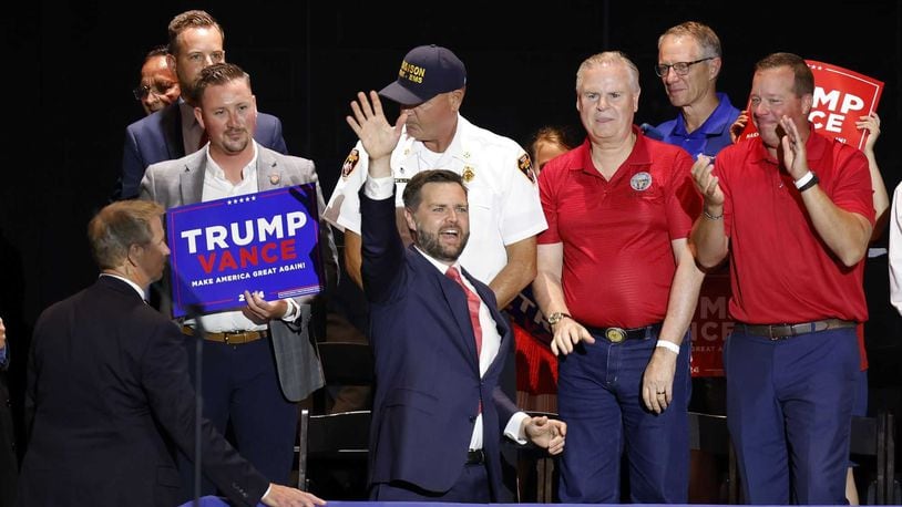 J.D. Vance speaks at a Middletown rally on July 22, 2024. NICK GRAHAM, STAFF