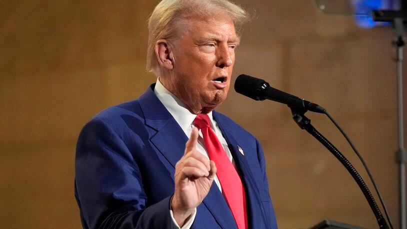 Republican presidential nominee former President Donald Trump answers questions during a campaign event at the Economic Club of New York, Thursday, Sept. 5, 2024, in New York. (AP Photo/Alex Brandon)