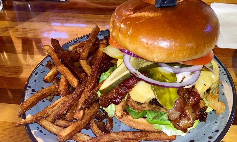 The Haystack burger from 571 Grill & Draft House in New Carlisle. NATALIE JONES/STAFF