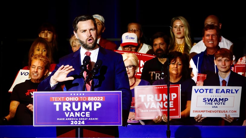 J.D. Vance speaks at a rally in Middletown on July 22, 2024. MARSHALL GORBY, STAFF