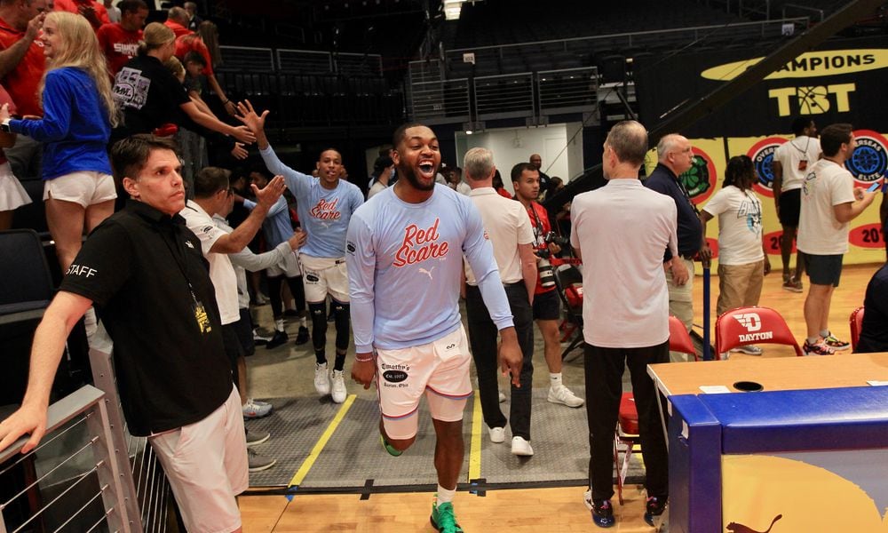 The Red Scare's Trey Landers takes the court before a game against Best Virginia in the quarterfinals of The Basketball Tournament on Friday, July 29, 2022, at UD Arena. David Jablonski/Staff