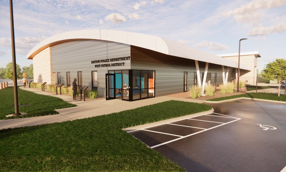 A rendering of the new police station that is going to be built near the intersection of Abbey Avenue and West Third Street in West Dayton. CONTRIBUTED