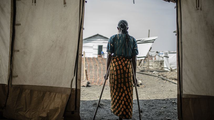 FILE - A 42-year-old mother of four who was raped in the Bulengo displacement camp where she had fled war in eastern Congo poses for a photograph Aug. 23, 2023. (AP Photo/Moses Sawasawa, File)