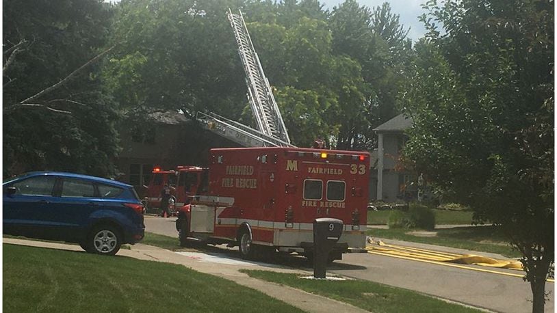 Firefighters from Fairfield, Hamilton, Springdale and Colerain Twp. were summoned to a house fire Sunday afternoon on Peachtree Court in Fairfield. No injuries were reported and no one was home at the time of the blaze that caused “substantial damage.” AMY BURZYNSKI/STAFF