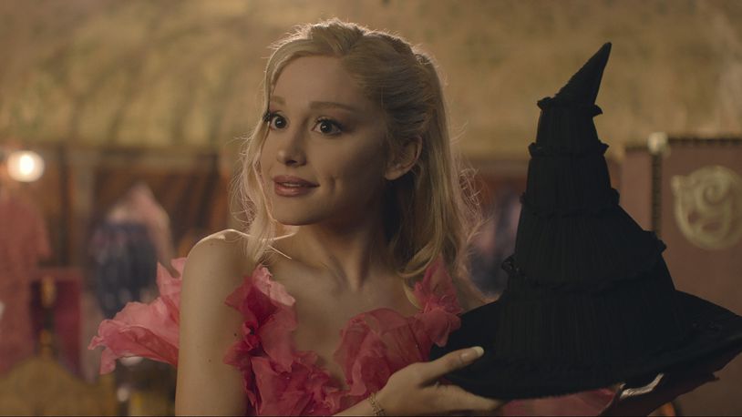 This image released by Universal Pictures shows Ariana Granda as Glinda in the film "Wicked." (Universal Pictures via AP)