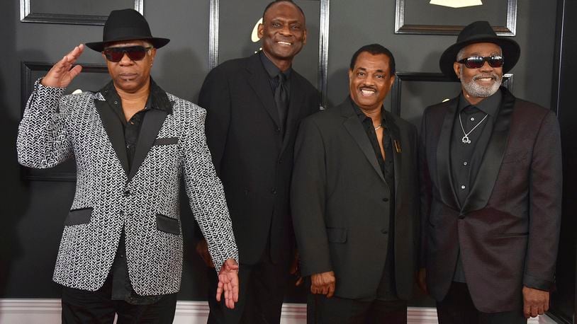 FILE - In this Feb. 12, 2017 file photo Dennis D.T. Thomas, from left, George Brown, Robert Bell, and Ronald Bell, of the musical group Kool & The Gang, arrive at the 59th annual Grammy Awards at the Staples Center, in Los Angeles. (Photo by Jordan Strauss/Invision/AP, File)