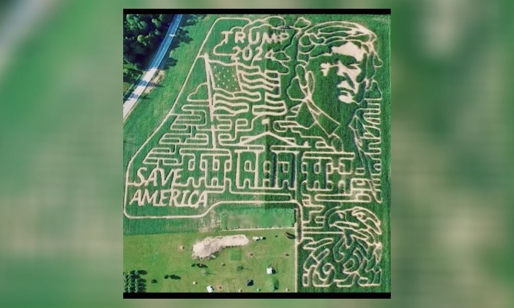 A New Paris, Ohio farm has created a corn maze that features twists and turns in the shape of former U.S. President Donald J. Trump’s face. CREDIT: TODAY'S HARVEST FACEBOOK PAGE