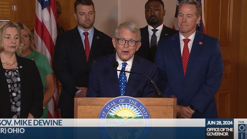 Ohio Gov. Mike DeWine touts a state investment into a new mental health hospital in Dayton in a June 28 press conference.