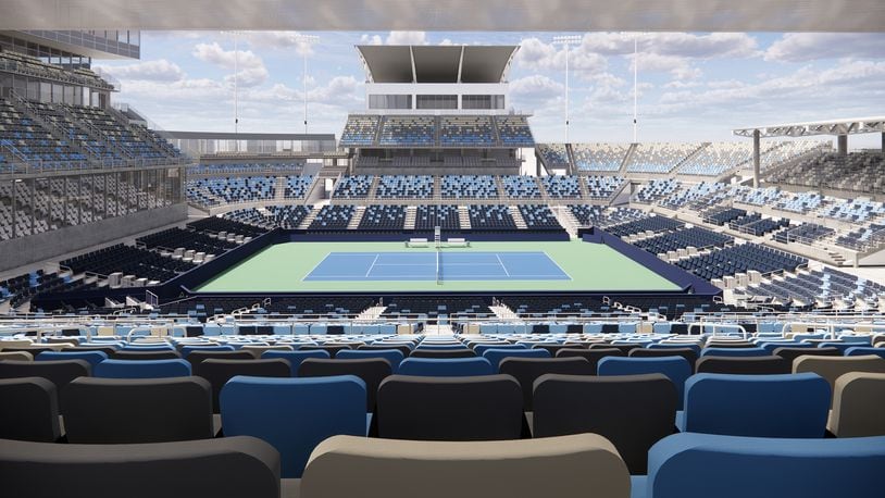 This is an artist's rendition of new seating at Center Court at the Lindner Family Tennis Center in Mason. All 12,000 seats will be replaced prior to the 2024 Western & Southern Open tennis tournament. This is part of a $260 million upgrade of the world class tennis facility. CONTRIBUTED/GENSLER